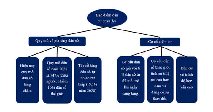 Vẽ sơ đồ hệ thống hóa các đặc điểm dân cư châu Âu