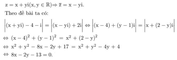 Tập hợp các điểm biểu diễn các số phức z thỏa mãn z - 4 - i = z + 2i là