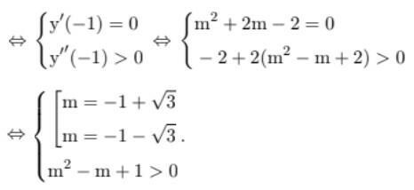 Giá trị của tham số m để hàm số y =1/3x3 + (m2 − m + 2)x2 + (3m2 + 1)x + (m - 5) đạt cực tiểu tại x = -1 là