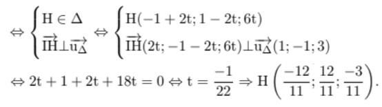 Trong không gian với hệ tọa độ Oxyz, cho điểm I(-1; 2; 0) và đường thẳng : (x+1)/2 = (y-1)/-2 = z/6