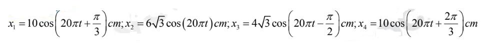 Cho bốn dao động điều hòa cùng phương cùng tần số có phương trình lần lượt là