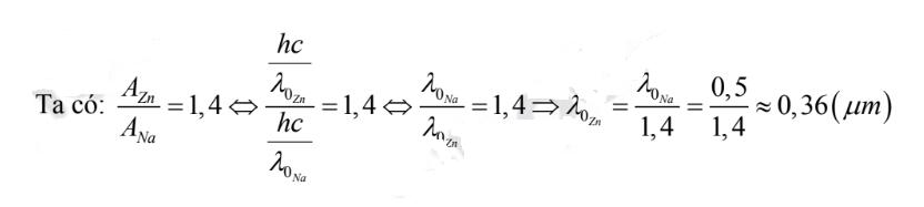 Giới hạn quang điện của natri là 0,5 μm. Công thoát của kẽm lớn hơn của natri 1,4 lần. 
