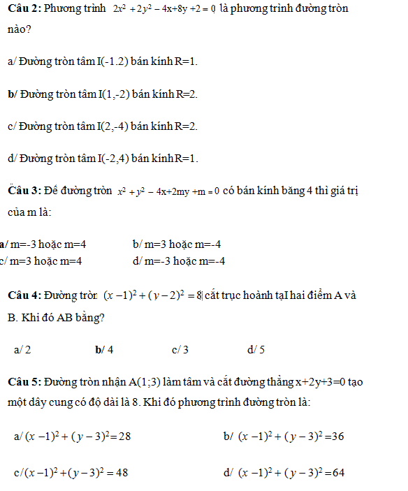 Bài tập phương trình đường tròn lớp 10 nâng cao (ảnh 6)
