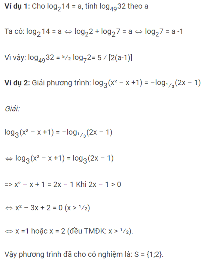 Bảng công thức logarit (ln) và bài tập minh họa