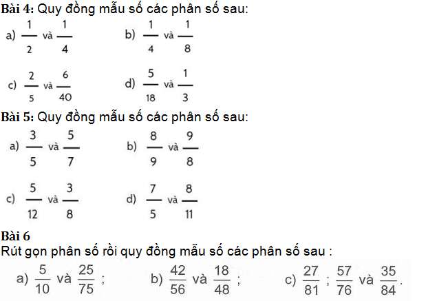 Cách giải bài tập quy đồng mẫu số lớp 4