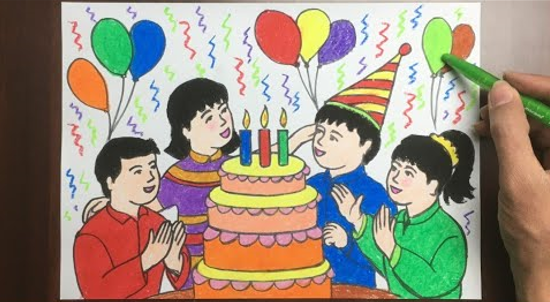 Cách vẽ bữa tiệc sinh nhật đơn giản nhất (ảnh 5)