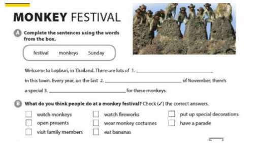 [Cánh diều] Giải Tiếng Anh 6 Unit 12: Monkey Festival (Ảnh 2)