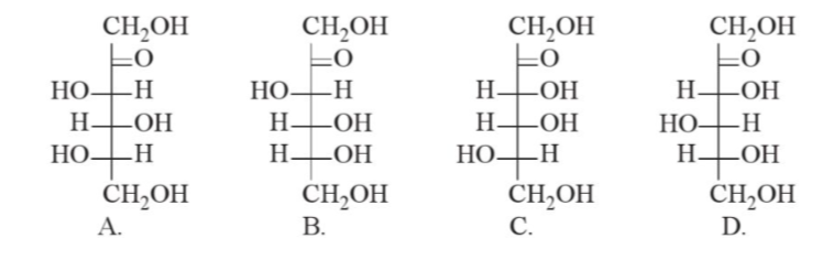 Câu 3.6. Công thức nào dưới đây mô tả đúng cấu tạo của fructose ở dạng mạch hở?