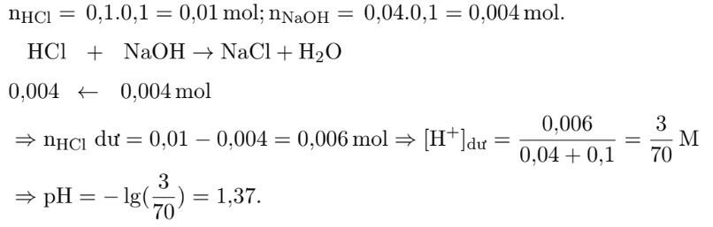 Tại thời điểm thêm 40 ml dung dịch NaOH vào bình tam giác thủy tinh, pH của dung dịch có giá trị là