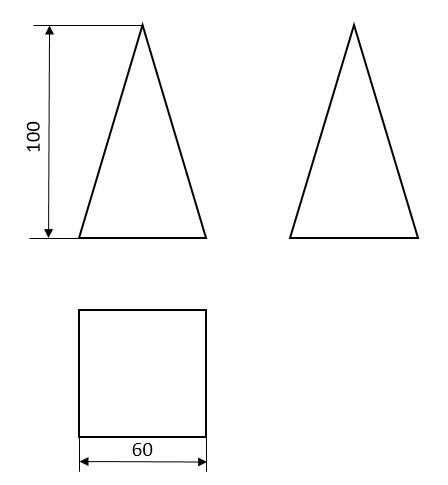 Vẽ các hình chiếu của khối chóp tứ giác đều Hình 2.6c với kích thước a = 60 mm, h = 100 mm.