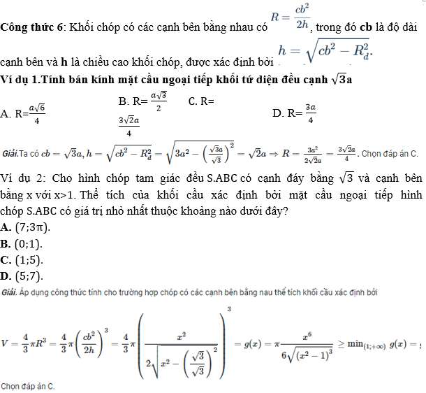 Công thức tính nhanh bán kính mặt cầu ngoại tiếp (ảnh 17)