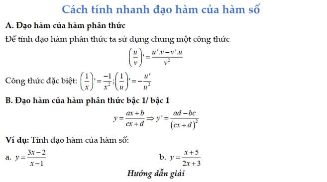 Công thức tính nhanh đạo hàm bậc 2 trên bậc 1 hay nhất (ảnh 2)