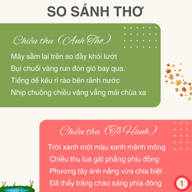 Dàn ý chi tiết So sánh Cảm hứng Chiều thu của Anh Thơ và Tế Hanh qua hai áng thơ trên