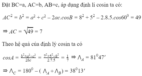 Định lý hàm cosin và bài tập vận dụng hay nhất