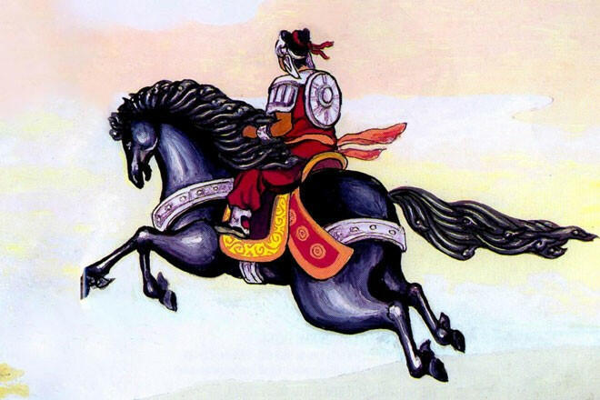 Hình ảnh Thánh Gióng cưỡi ngựa oai hùng bay lên trời cao