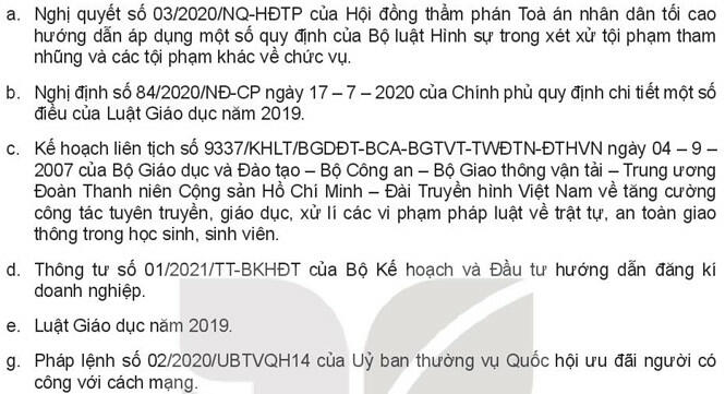 Em hãy cho biết văn bản nào sau đây thuộc về hệ thống pháp luật Việt Nam?