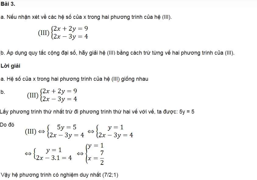 Giải hệ phương trình bằng phương pháp cộng đại số toán 9 (ảnh 2)