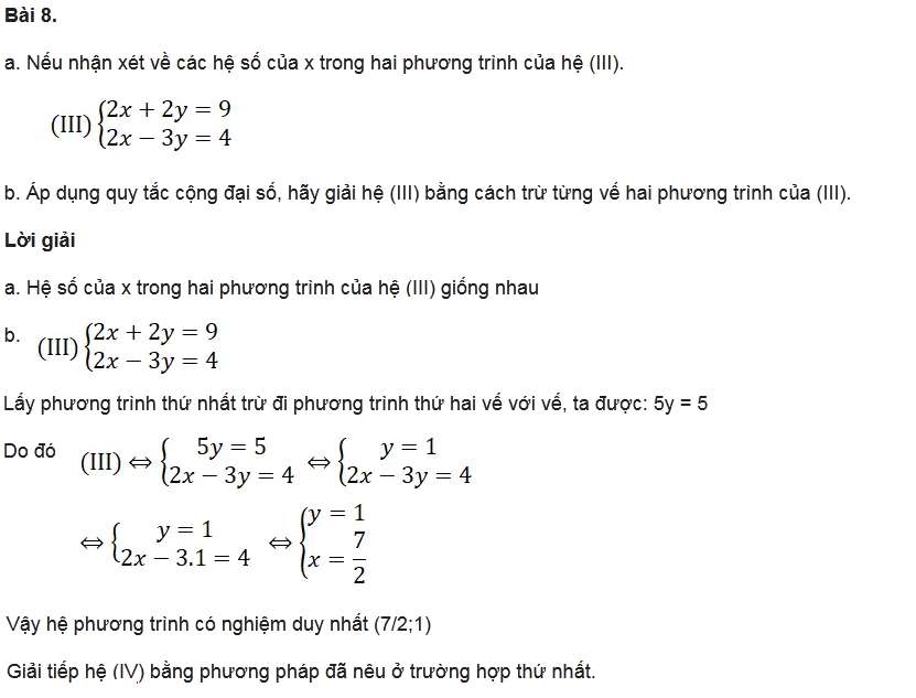 Giải hệ phương trình bằng phương pháp cộng đại số toán 9 (ảnh 6)