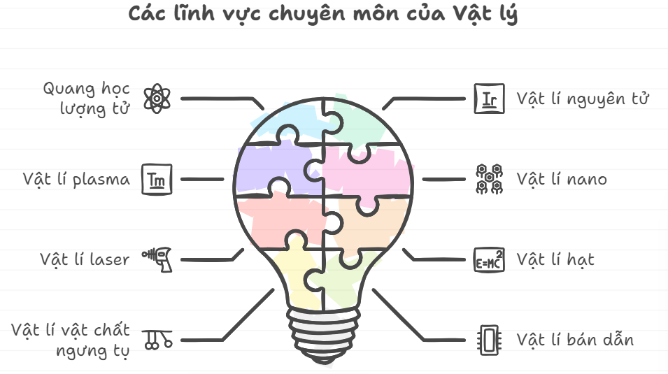 Hãy vẽ sơ đồ tư duy mô tả các nhánh nghiên cứu của vật lí hiện đại