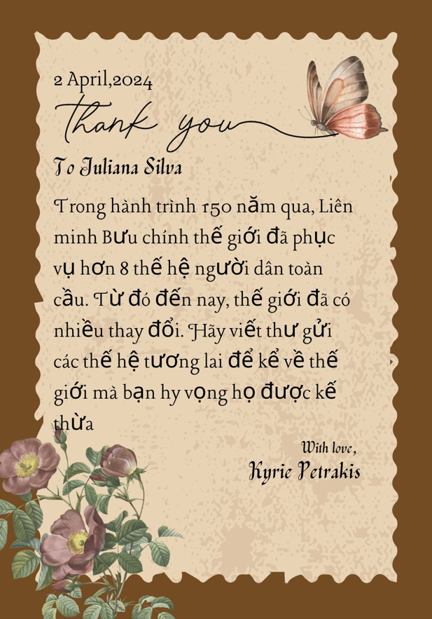 Hãy viết thư gửi các thế hệ tương lai để kể về thế giới mà bạn hy vọng họ được kế thừa (Bài mẫu UPU 53)