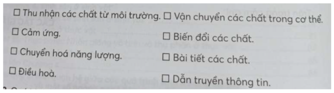 Bài 1.2 trang 4 SBT Sinh học 11: Hãy xác định những dấu hiệu đặc trưng của trao đổi chất và chuyển hoá năng lượng ở sinh vật.