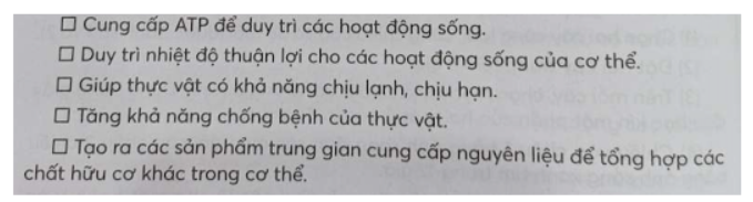 Bài 6.3 trang 20 SBT Sinh học 11: Hô hấp ở thực vật có những vai trò nào sau đây?