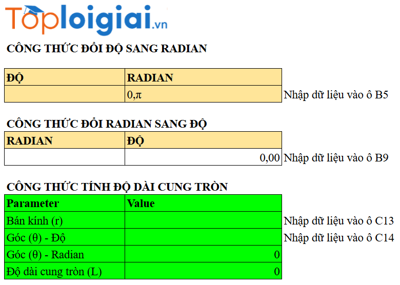 Công cụ online để chuyển đổi giữa Độ và Radian và ngược lại