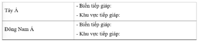 Bài tập 3 trang 28 SBT Địa lí 7: Kể tên các biển và khu vực tiếp giáp với Tây Á và Đông Nam Á.