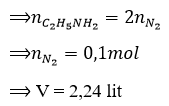 Khi đốt cháy hoàn toàn 0,2 mol metylamin ta thu được bao nhiêu lít khí ở điều kiện tiêu chuẩn?