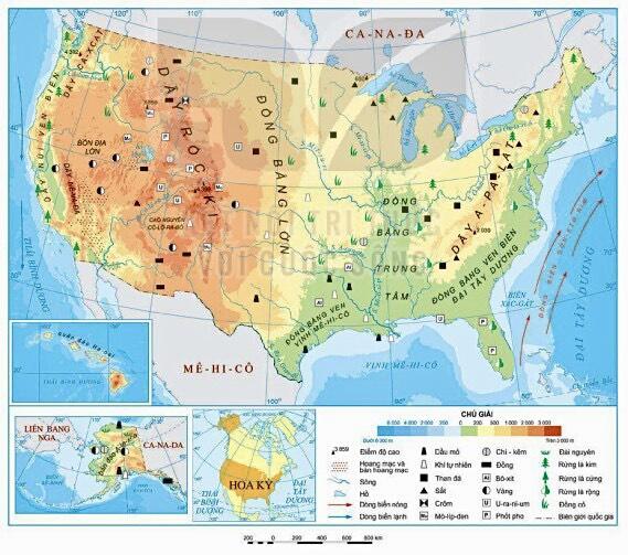 Lý thuyết Địa lí 11 Kết nối tri thức Bài 18. Vị trí địa lí, điều kiện tự nhiên và dân cư Hoa Kỳ