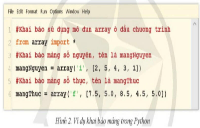 khai báo mảng trong Python kèm giải thích câu lệnh