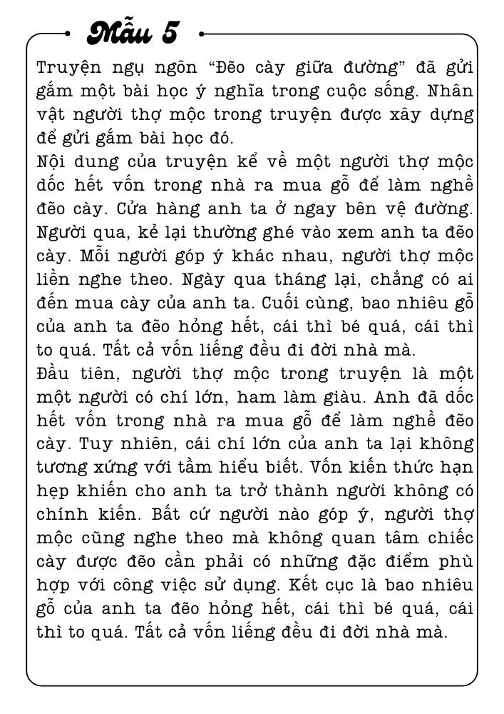 Phân tích nhân vật người thợ mộc trong Đẽo cày giữa đường - Mẫu số 5