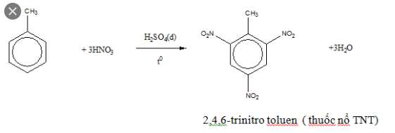 Sản phẩm tạo thành khi cho Toluen phản ứng với HNO3 đặc dư có xúc tác H2SO4 đặc là?