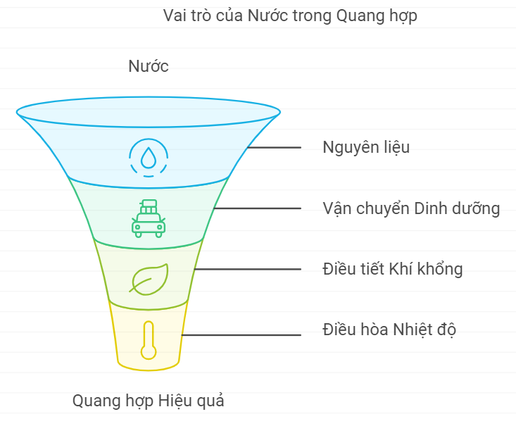Nêu ảnh hưởng của nước đến quá trình quang hợp của cây xanh