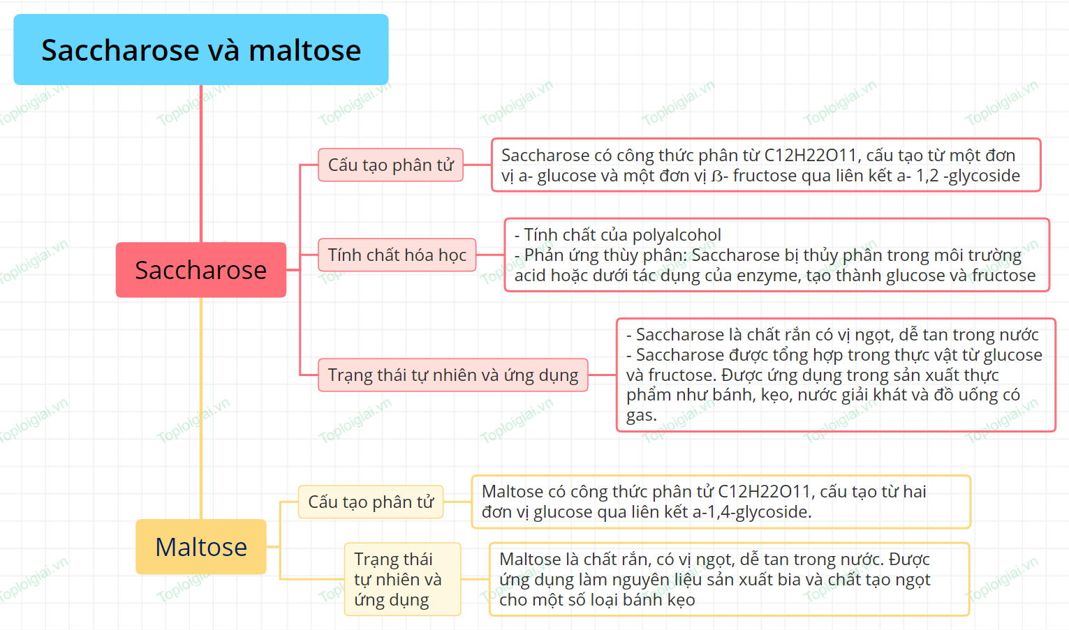Sơ đồ tư duy Hóa học 12 KNTT bài 5: Saccharose và maltose
