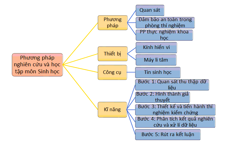 Sơ đồ tư duy Sinh 10 Bài 2: Các phương pháp nghiên cứu và học tập môn Sinh học