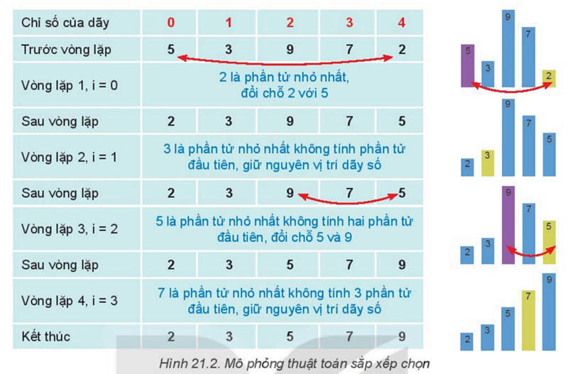 Hình ảnh về các thuật toán sắp xếp đơn giản Tin học 11 Kết nối tri thức Bài 21 hình 2