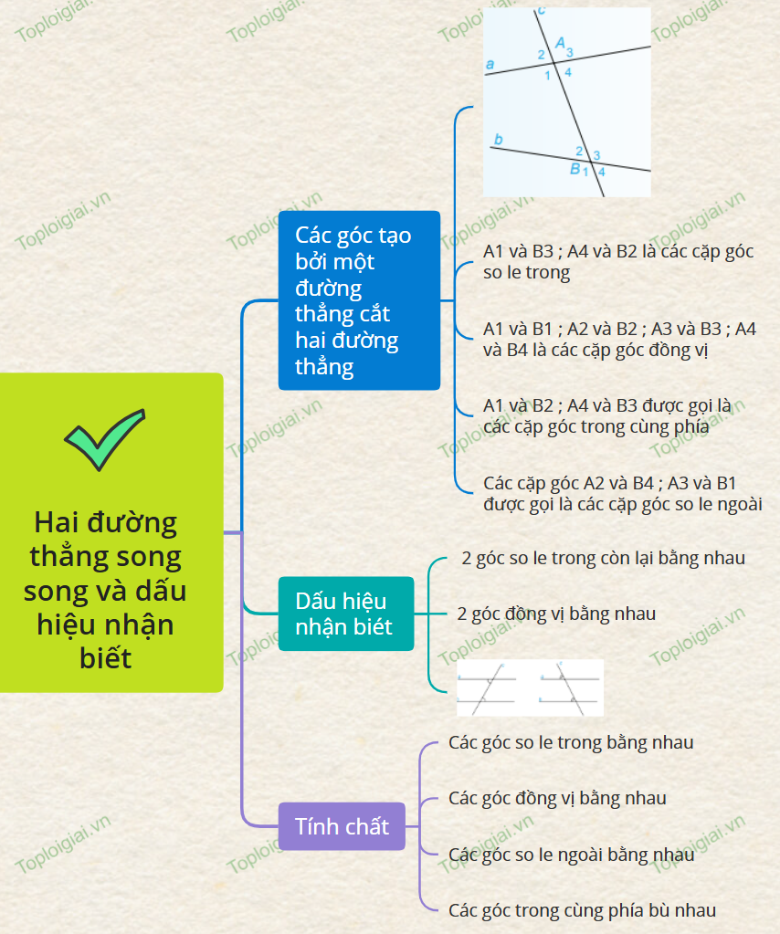 Sơ đồ tư duy Toán 7 chương 3: Góc và đường thẳng song song