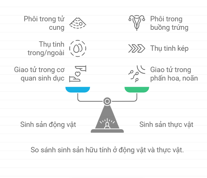 Sơ đồ hóa So sánh sinh sản hữu tính ở động vật và thực vật