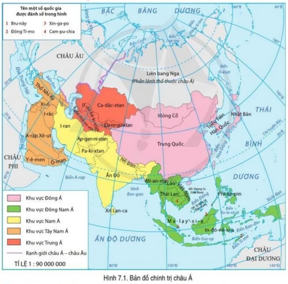 Soạn Địa 7 Bài 7: Bản đồ chính trị châu Á. Các khu vực của châu Á - Cánh Diều