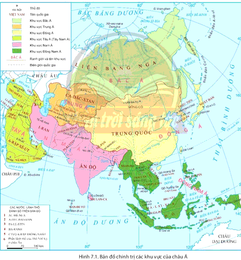 Soạn Địa 7 Bài 7: Bản đồ chính trị châu Á, các khu vực của châu Á