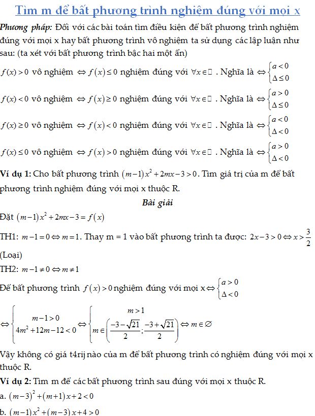 Cách giải bất phương trình ((x^2) - mx - m  onerror=