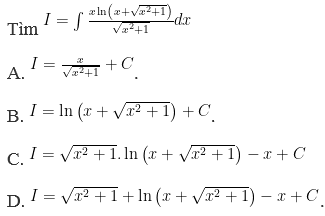 Trắc nghiệm tìm nguyên hàm bằng phương pháp từng phần có đáp án (ảnh 18)
