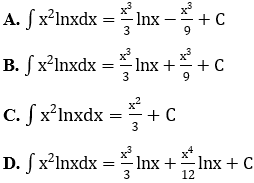 Trắc nghiệm tìm nguyên hàm bằng phương pháp từng phần có đáp án (ảnh 22)