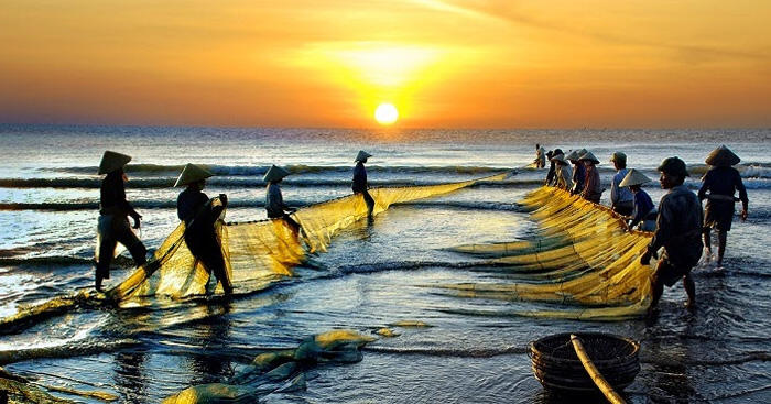 Vẻ đẹp của biển cả và niềm vui của người lao động trong đoạn thơ sau: "Sao mờ, kéo lưới kịp trời sáng..."