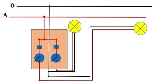 Vẽ sơ đồ lắp đặt mạch điện 2 công tắc 2 cực điều khiển 2 đèn (ảnh 2)