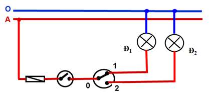 Vẽ sơ đồ lắp đặt mạch điện một công tắc ba cực điều khiển hai đèn