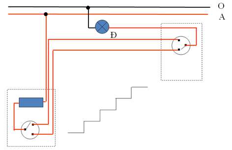 Vẽ sơ đồ nguyên lý mạch điện hai công tắc ba cực điều khiển một đèn (ảnh 5)