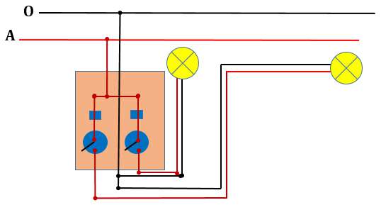 Vẽ sơ đồ nguyên lý và sơ đồ lắp đặt mạch điện 2 công tắc 2 cực điều khiển 2 đèn (ảnh 2)