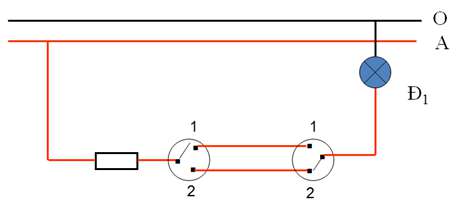 Vẽ sơ đồ nguyên lý và sơ đồ lắp đặt mạch điện hai công tắc ba cực điều khiển một đèn (ảnh 4)